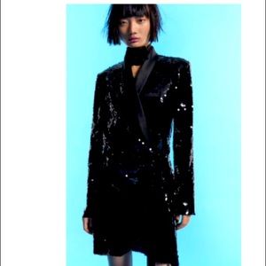 Zara black shirt sequin wrap dress
